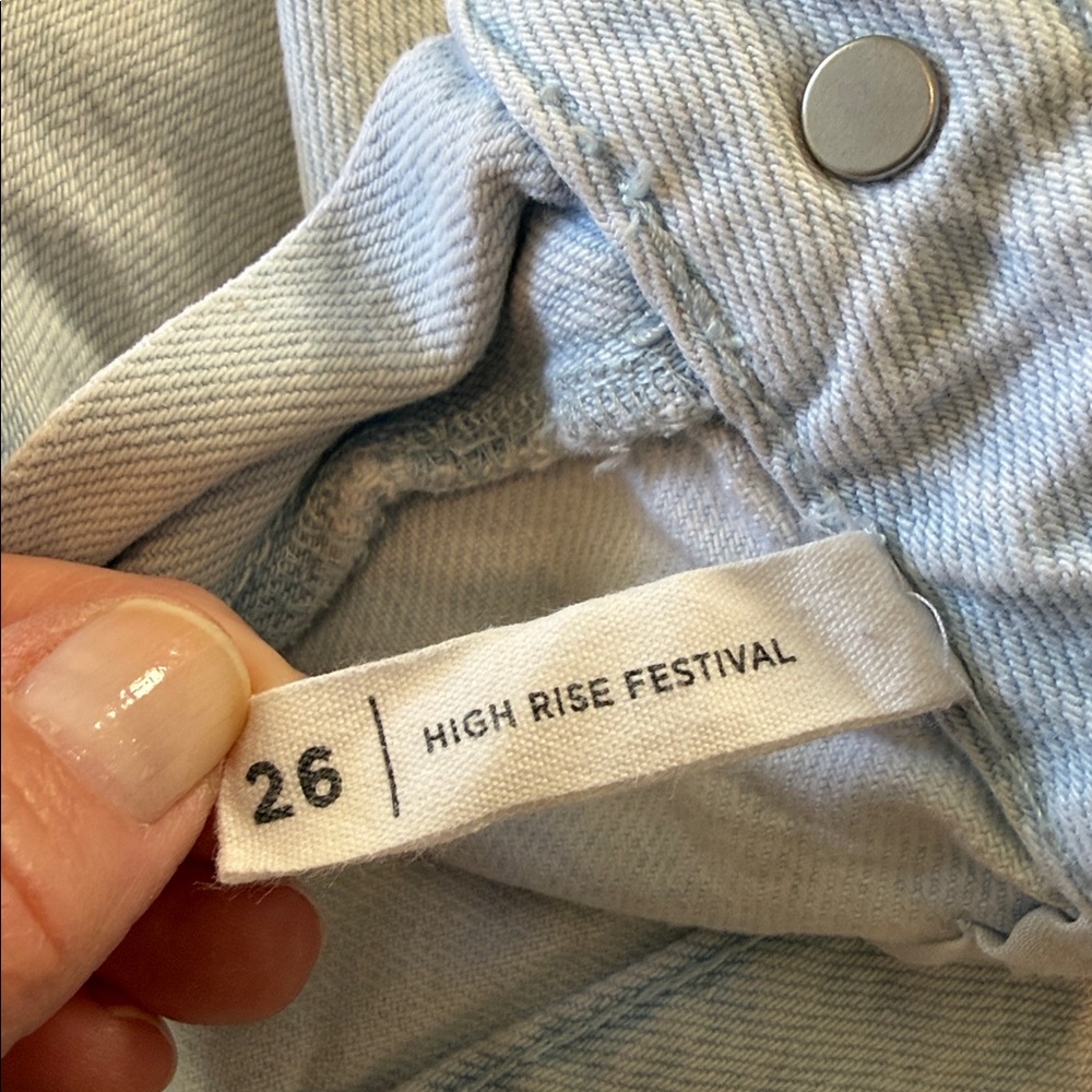 Pacsun Light Blue Distressed Denim Shorts High Rise Festival Size -26 - Picture 6 of 8